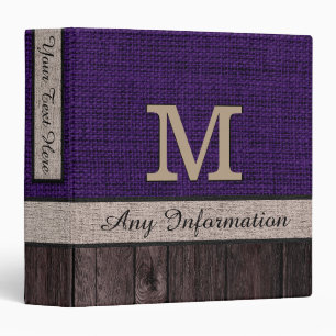 Purple Burlap Rustic Jute Look Wood Binder