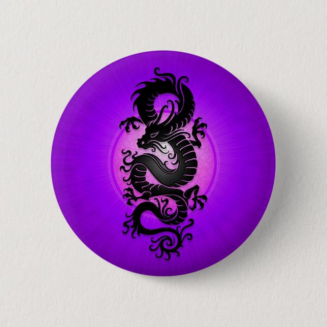 Purple Burst Chinese Dragon 2 Inch Round Button (Front)