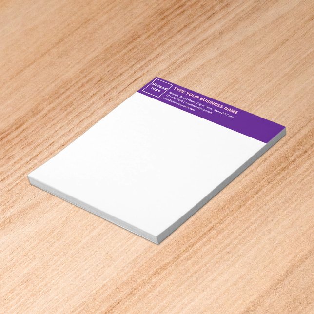 Purple Business Brand on Heading of Small Notepad (Build brand name awareness. Your business brand on purple heading of small notepad.)