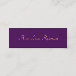 purple business card with orange script name