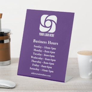 Purple Business Logo Custom Company Hours Pedestal Sign
