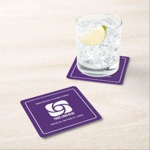 Purple Business Logo Custom Company Party Square Paper Coaster