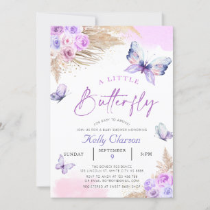 Purple Butterflies A Little Butterfly Baby Shower Invitation