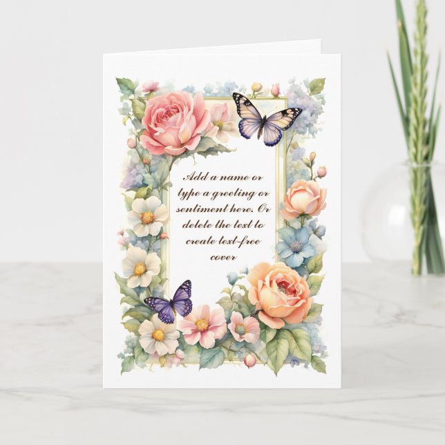 Purple Butterflies And Big Roses Customizable Card (Front)