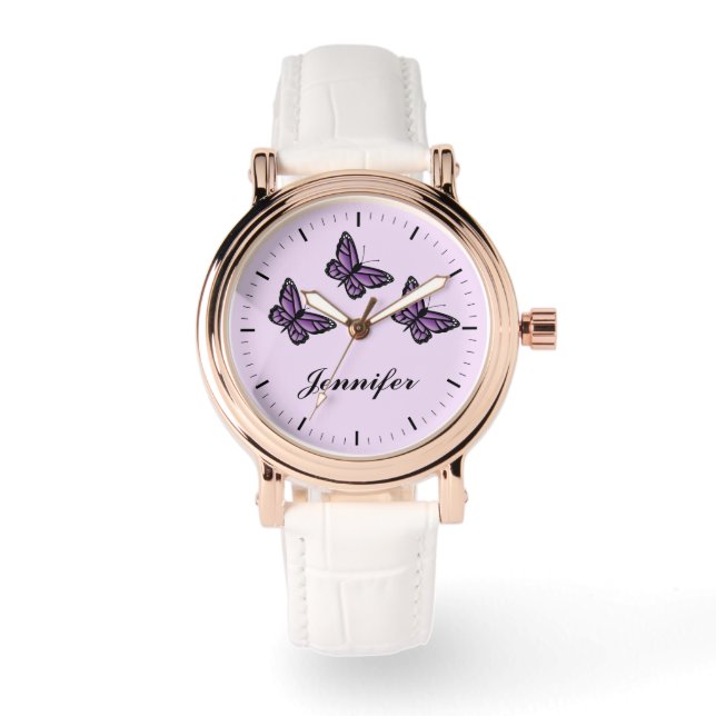 Purple Butterflies And Custom Name Watch (Front)