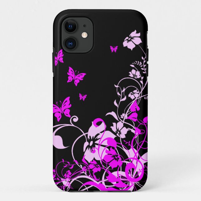Purple Butterflies and Flowers Case-Mate iPhone Case (Back)