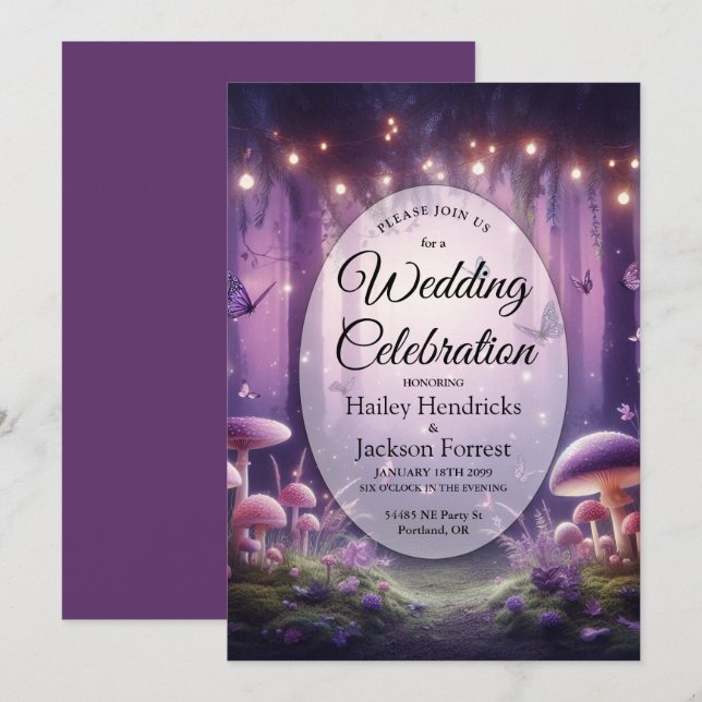 Purple Butterflies and Starlit Skies Wedding Invitation (Front/Back)