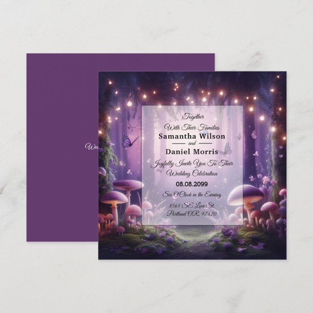 Purple Butterflies and Starlit Skies Wedding Invitation (Front/Back)