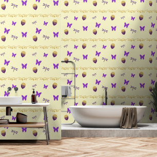 Purple Butterflies, Balloons & Dragonflies Yellow Wallpaper