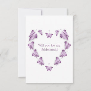 Purple Butterflies Design Bridesmaid Request Invitation