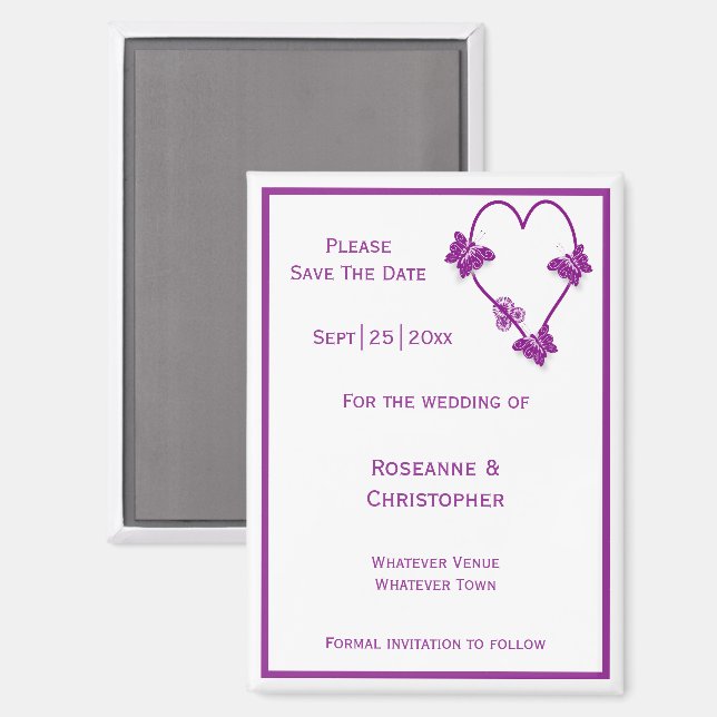 Purple Butterflies Heart Design Wedding Magnet (Front/Back)