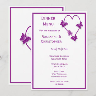 Purple Butterflies Heart Design Wedding Menu