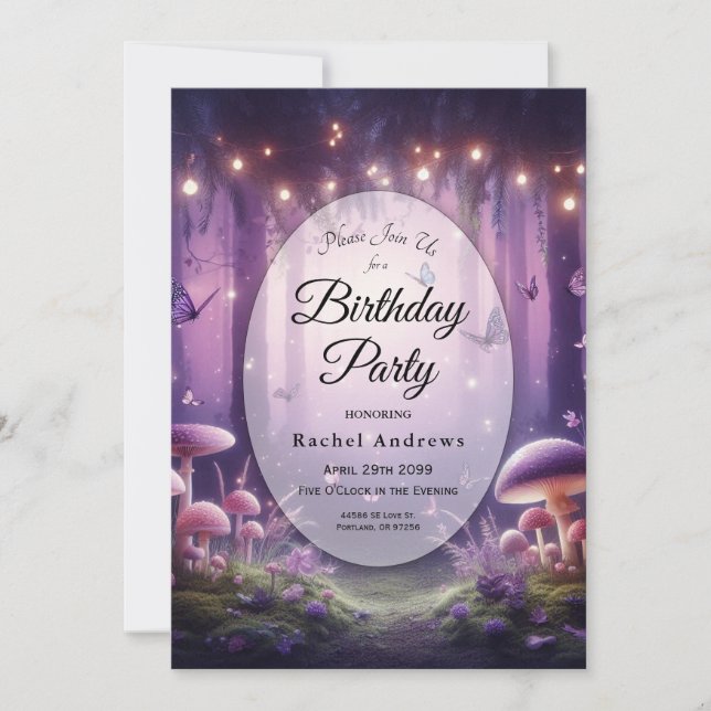 Purple Butterflies in Starlit Skies Birthday Party Invitation (Front)