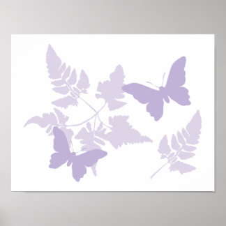Purple Butterflies Lavender Ferns Poster