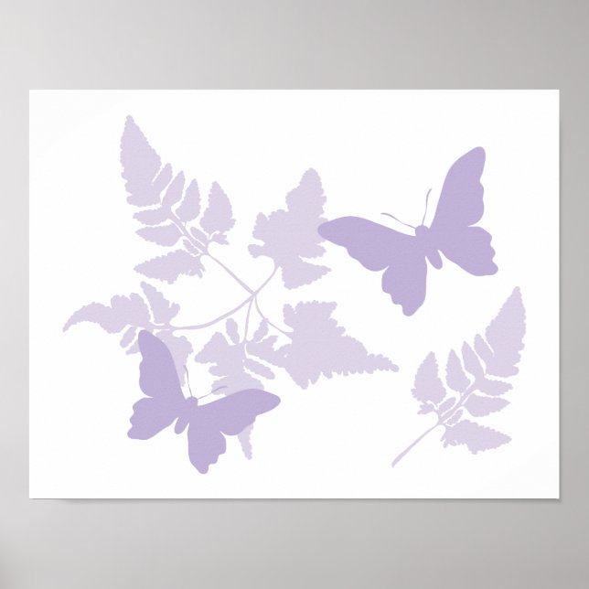 Purple Butterflies Lavender Ferns Poster (Front)