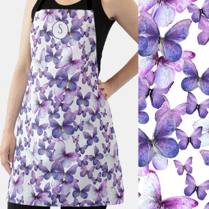 Purple Butterflies Modern Elegant Custom Monogram Apron