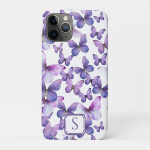 Purple Butterflies Modern Elegant Custom Monogram iPhone 11 Pro Case