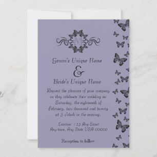 Purple Butterflies Monogram Wedding Invitation