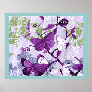 Purple Butterflies on a Branch Poster