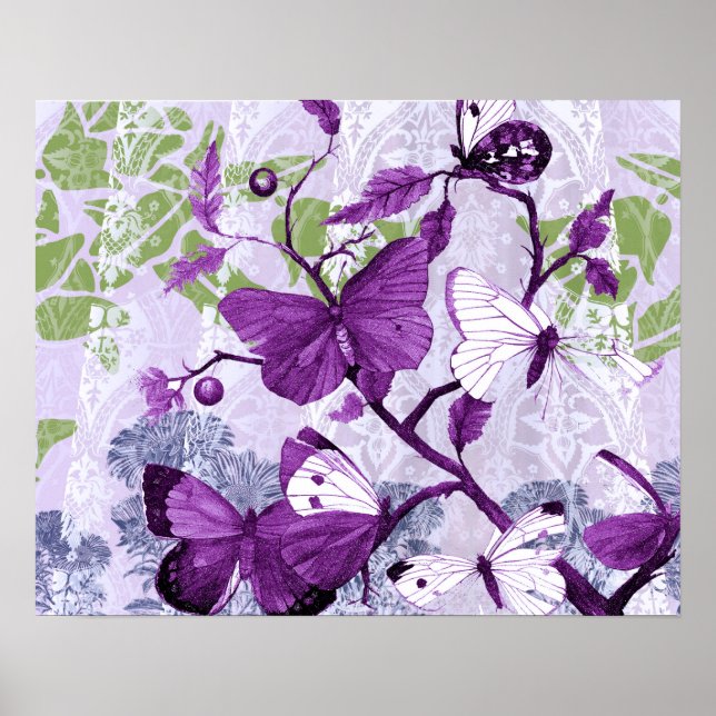 Purple Butterflies on Branches Print (Front)