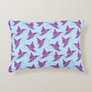 Purple Butterflies on Light Blue, Butterfly Print Accent Pillow