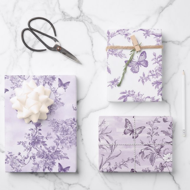 Purple Butterflies On Purple Background Wrapping Paper Sheet (Front)