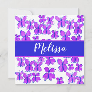 Purple Butterflies Personalized Watercolor Thank You Card