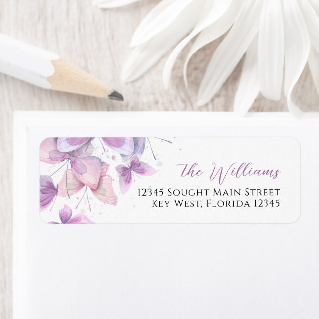 Purple Butterflies Return Address Labels (Insitu)