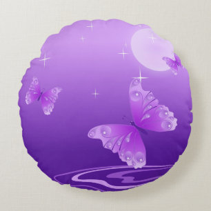 Purple Butterflies Round Pillow