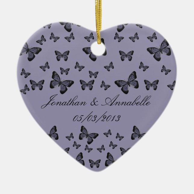 Purple Butterflies Save The Date Ceramic Ornament (Front)