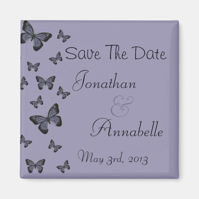 Purple Butterflies Save The Date Magnet (Front)
