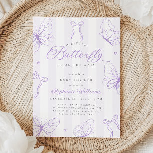 Purple Butterflies & Stripes Baby Shower Invitation