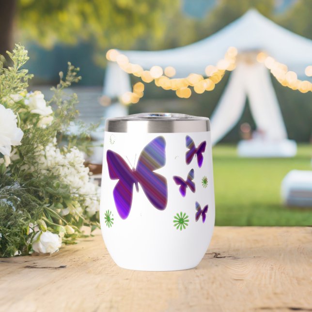 Purple Butterflies Water Bottle (Wedding (Rotated))