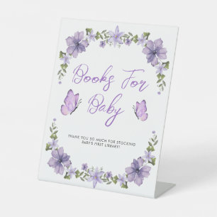Purple Butterflies Wildflower Baby Shower Pedestal Sign