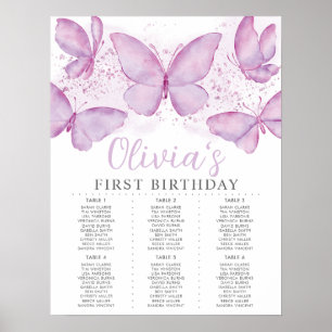 Purple Butterfly 1st Birthday Seating Chart Sign