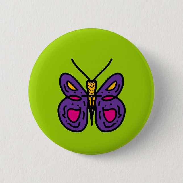 purple butterfly 2 inch round button (Front)