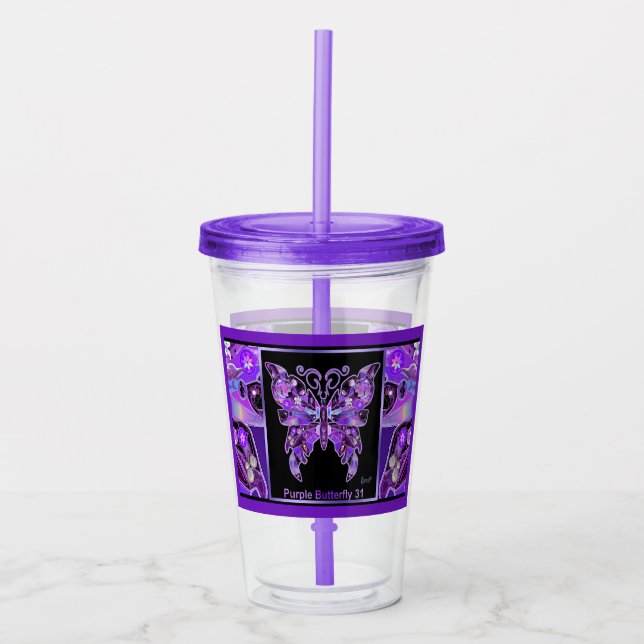 Purple Butterfly 31 Acrylic Tumbler (Front)