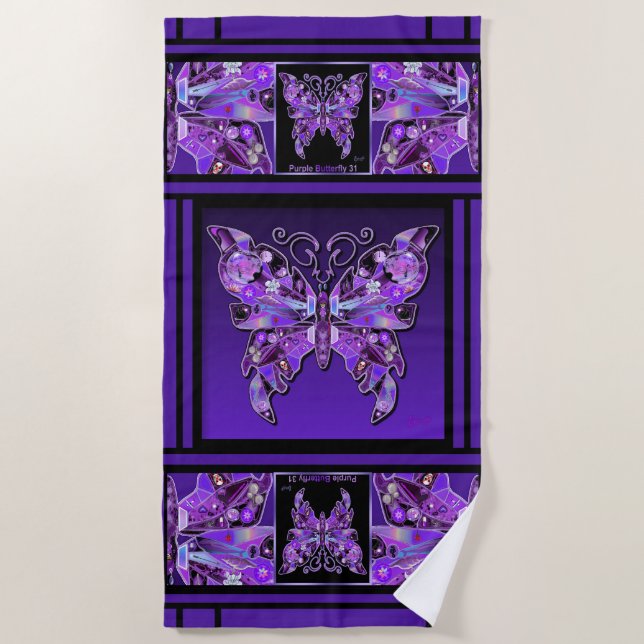 Purple Butterfly 31 Beach Towel (Front)