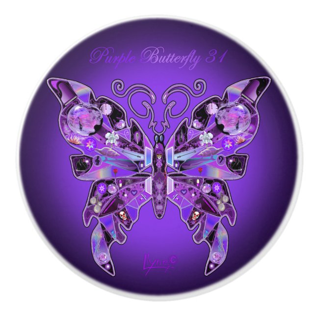 Purple Butterfly 31 Ceramic Knob (Front)