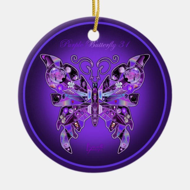 Purple Butterfly 31 Ceramic Ornament (Front)