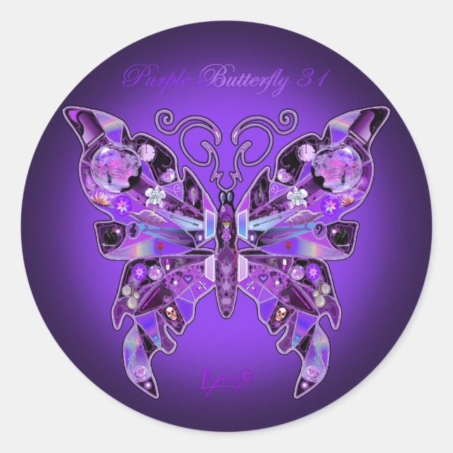 Purple Butterfly 31 Classic Round Sticker (Front)