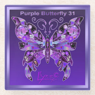 Purple Butterfly 31 Glass Coaster
