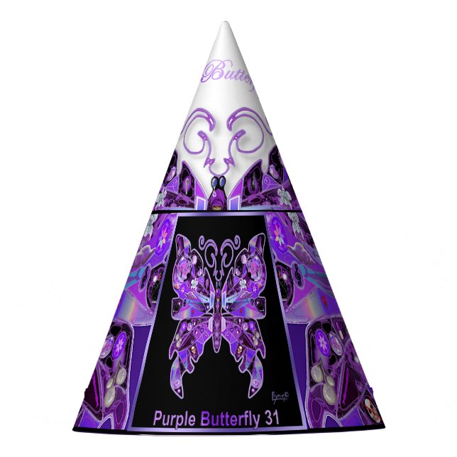 Purple Butterfly 31 Party Hat (Front)