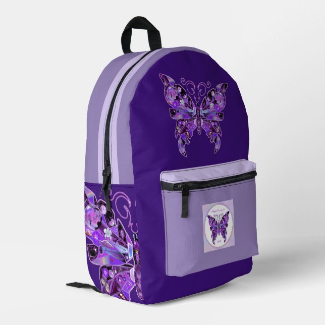 Purple Butterfly 31 Printed Backpack (Back Corner Left)