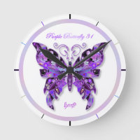 Purple Butterfly 31 Round Clock