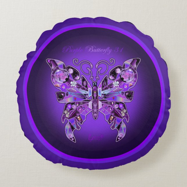 Purple Butterfly 31 Round Pillow (Front)