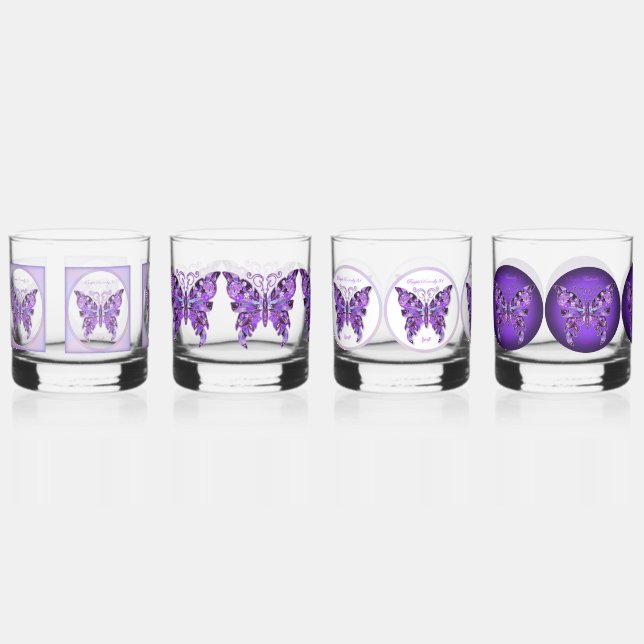 Purple Butterfly 31 Whiskey Glass (Front)