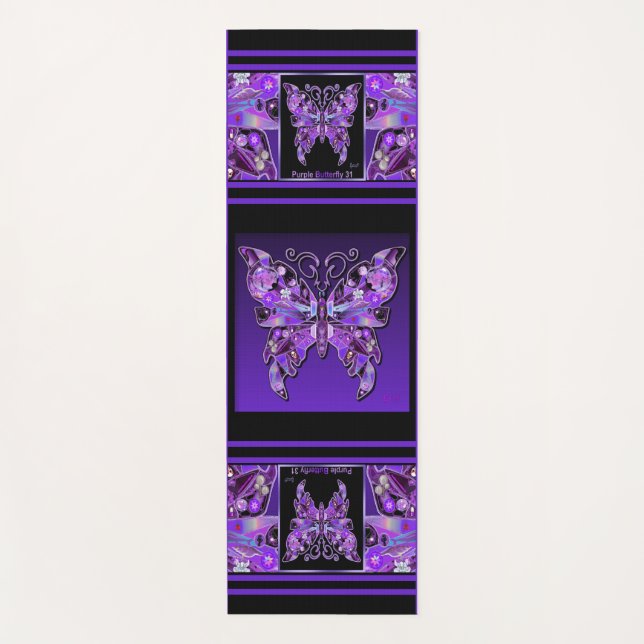 Purple Butterfly 31 Yoga Mat (Front)
