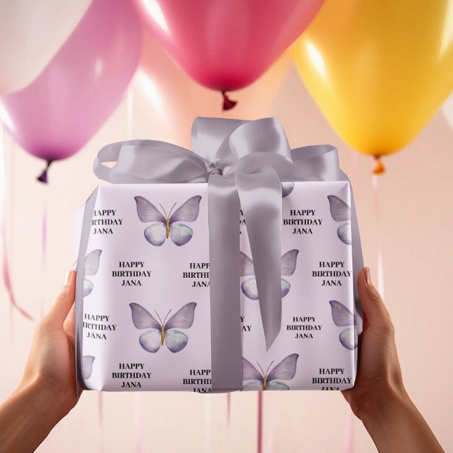Purple Butterfly and Happy Birthday  Wrapping Paper (Creator Uploaded)