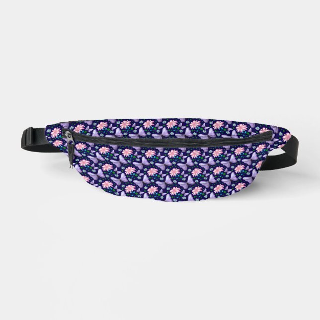 Purple Butterfly and Pink Floral Pattern  Fanny Pack (Front)